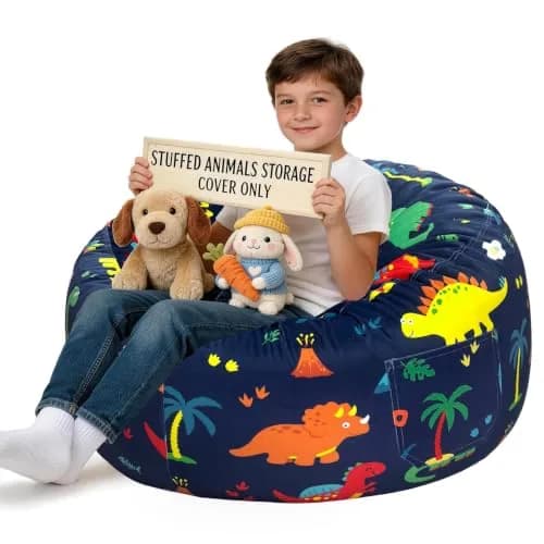 Lukeight Dinosaur Stuffed Animal Storage Bean Bag Cover for Kids (No Filler) | Velvet Plush Toy Organizer Seat, X-Large 30"D x 18"H thumbnail 1