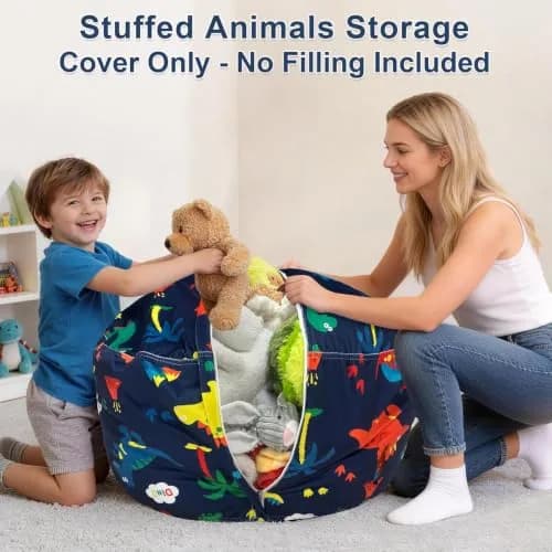 Lukeight Dinosaur Stuffed Animal Storage Bean Bag Cover for Kids (No Filler) | Velvet Plush Toy Organizer Seat, X-Large 30"D x 18"H thumbnail 4