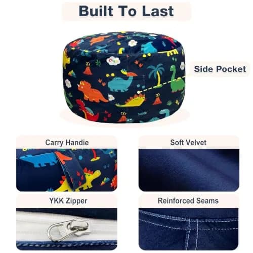 Lukeight Dinosaur Stuffed Animal Storage Bean Bag Cover for Kids (No Filler) | Velvet Plush Toy Organizer Seat, X-Large 30"D x 18"H thumbnail 6