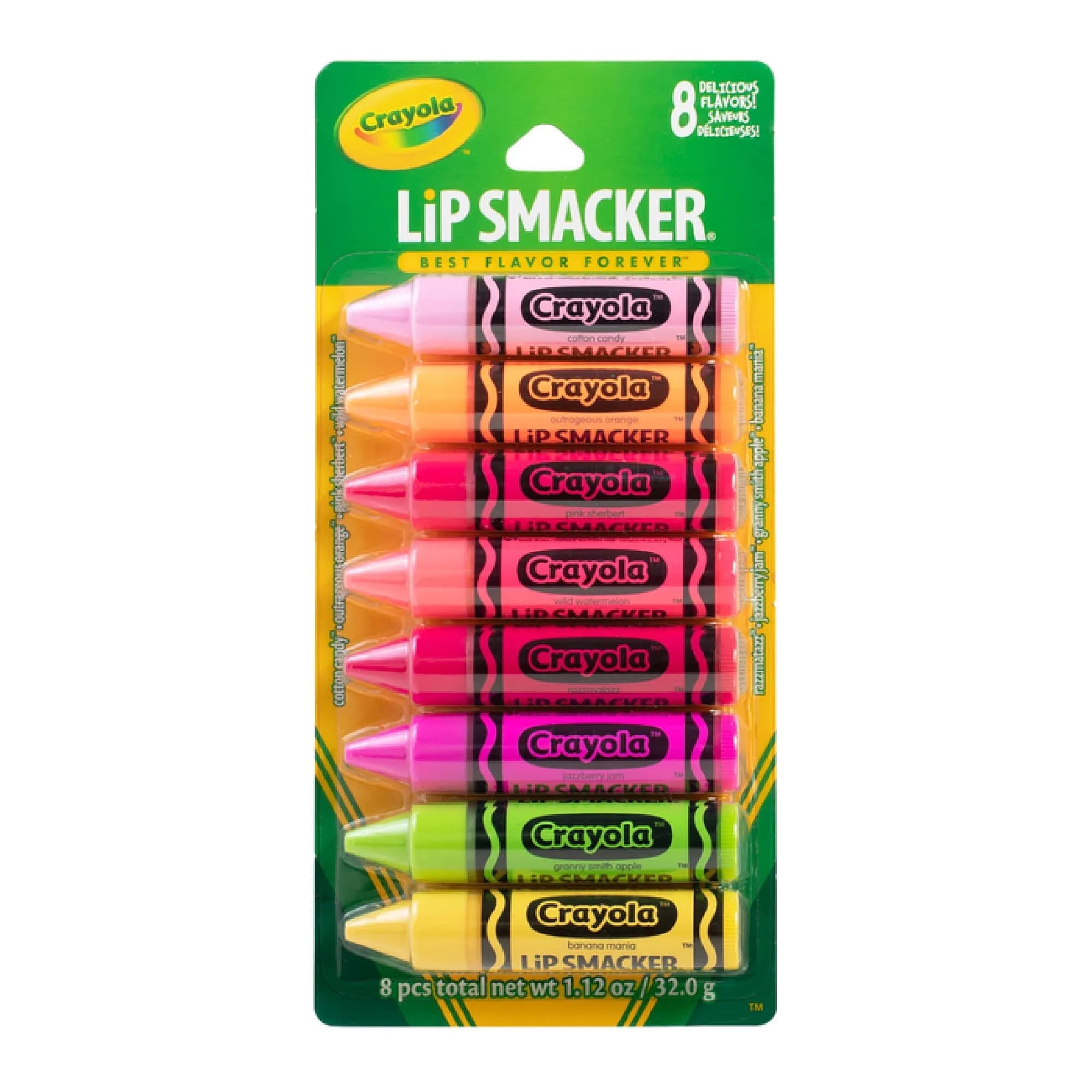 Lip Smacker Crayola 8 Count Lip Balm Party Pack - Cotton Candy, Orange, Sherbert, Watermelon, Berry, Apple, Banana Flavors - main product image