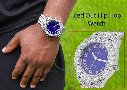 Charles Raymond Hip Hop Iced Out Watch with Royal Blue Dial & Silver Tone Finish | 42mm Case thumbnail 5