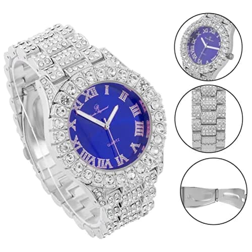 Charles Raymond Hip Hop Iced Out Watch with Royal Blue Dial & Silver Tone Finish | 42mm Case thumbnail 6