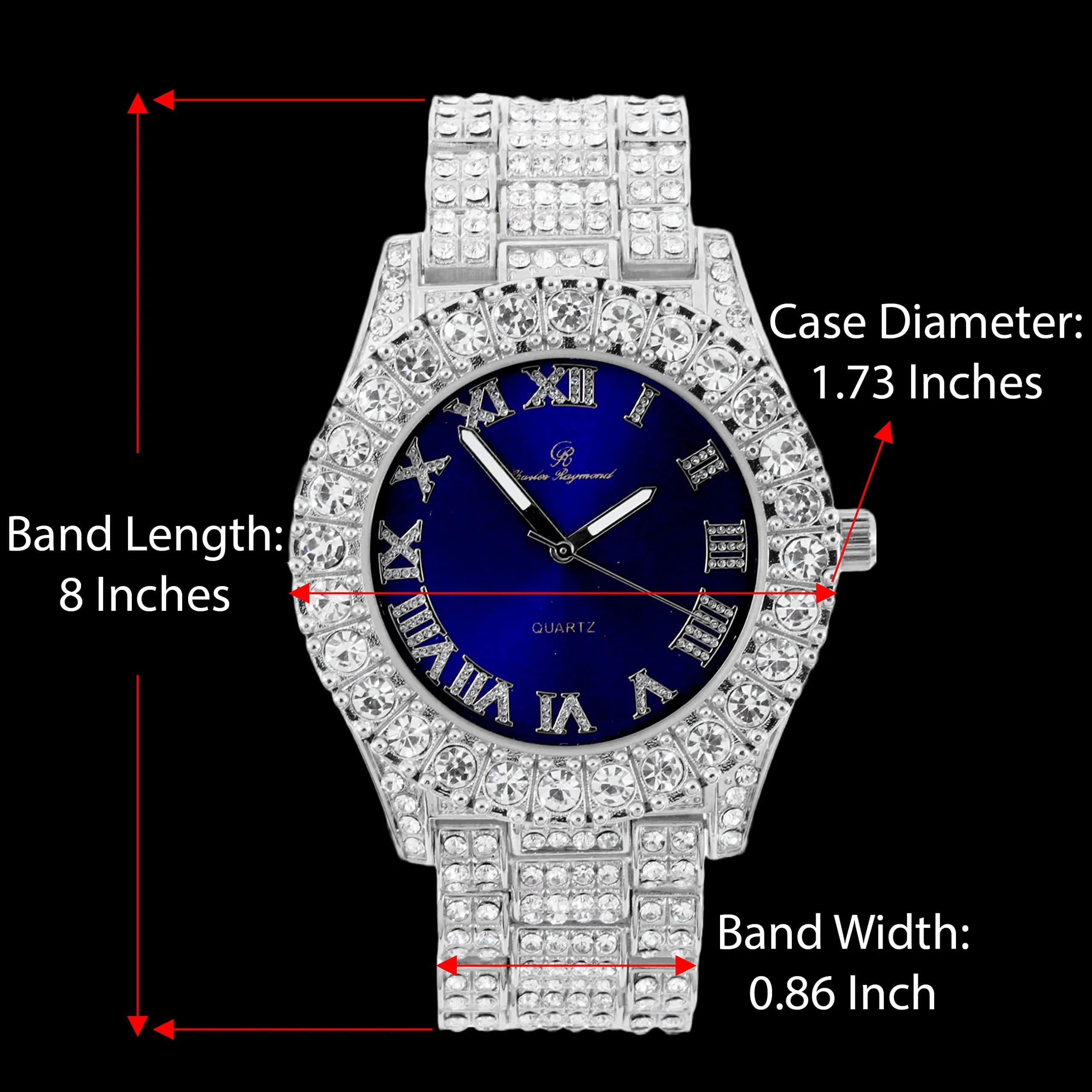 Charles Raymond Hip Hop Iced Out Watch with Royal Blue Dial & Silver Tone Finish | 42mm Case - view 2