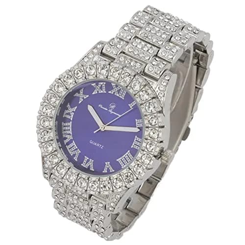 Charles Raymond Hip Hop Iced Out Watch with Royal Blue Dial & Silver Tone Finish | 42mm Case thumbnail 3