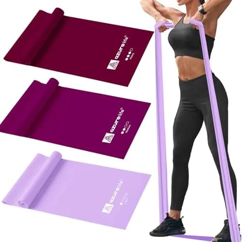 A AZURELIFE Resistance Bands Set — 3 Long Latex-Free Exercise Bands for Therapy, Yoga, Pilates, Strength Training (5 ft x 6 in, Light/Medium/Heavy) thumbnail 1