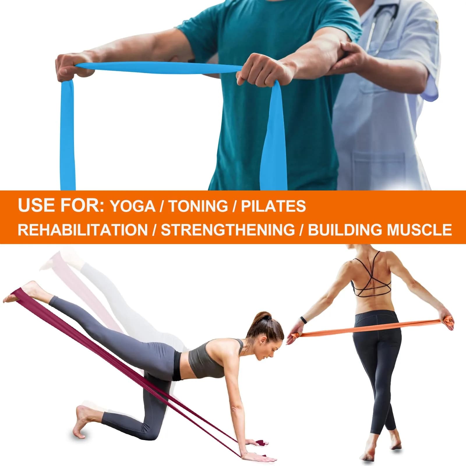 A AZURELIFE Resistance Bands Set — 3 Long Latex-Free Exercise Bands for Therapy, Yoga, Pilates, Strength Training (5 ft x 6 in, Light/Medium/Heavy) - view 6