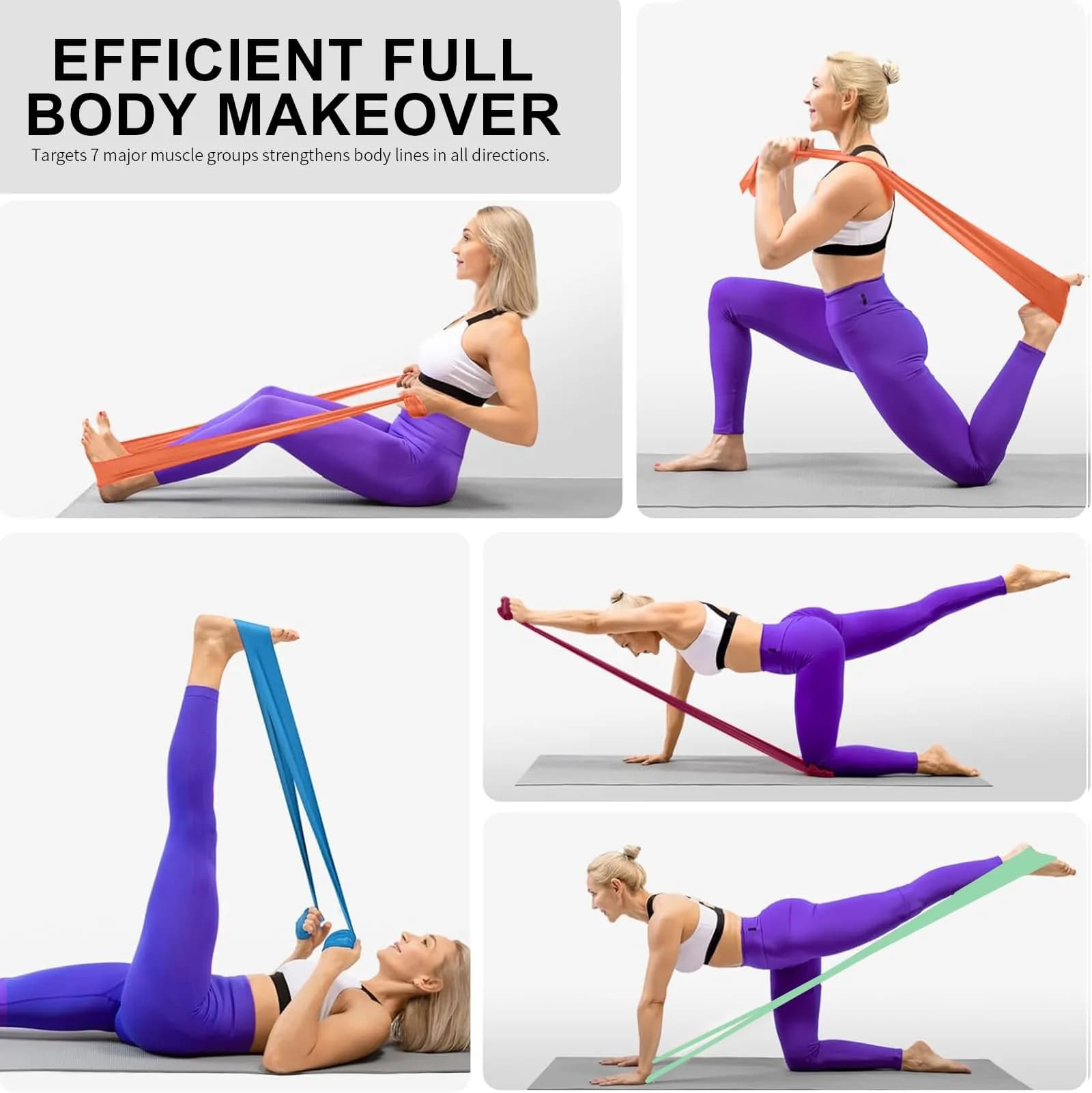 A AZURELIFE Resistance Bands Set — 3 Long Latex-Free Exercise Bands for Therapy, Yoga, Pilates, Strength Training (5 ft x 6 in, Light/Medium/Heavy) - view 7
