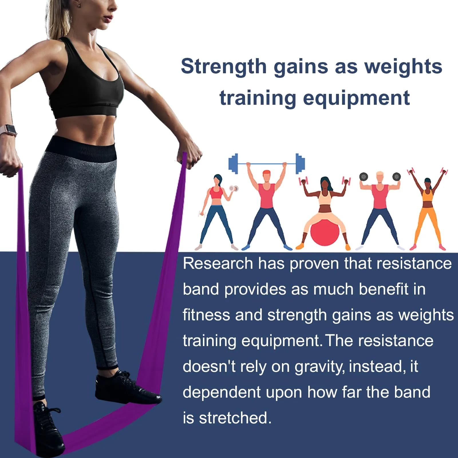 A AZURELIFE Resistance Bands Set — 3 Long Latex-Free Exercise Bands for Therapy, Yoga, Pilates, Strength Training (5 ft x 6 in, Light/Medium/Heavy) - view 2
