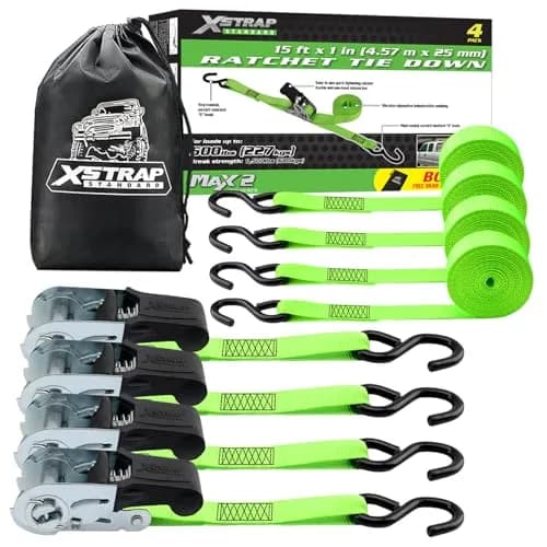 XSTRAP STANDARD 4 Pack 1" x 15FT Ratchet Tie Down Straps | Heavy-Duty Cargo Securing with 500Lbs WLL thumbnail 1
