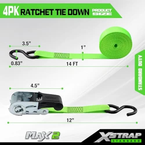 XSTRAP STANDARD 4 Pack 1" x 15FT Ratchet Tie Down Straps | Heavy-Duty Cargo Securing with 500Lbs WLL thumbnail 5