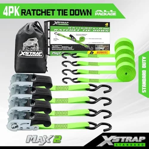 XSTRAP STANDARD 4 Pack 1" x 15FT Ratchet Tie Down Straps | Heavy-Duty Cargo Securing with 500Lbs WLL thumbnail 6