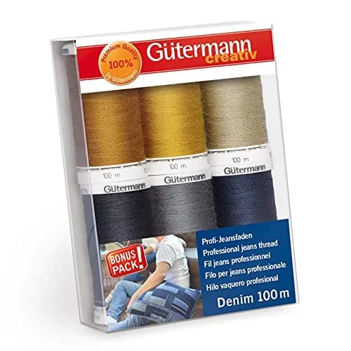Gütermann Denim Thread 12wt 100m Spools (6-Pack, Multicoloured) | Professional Jeans Stitching thumbnail 1