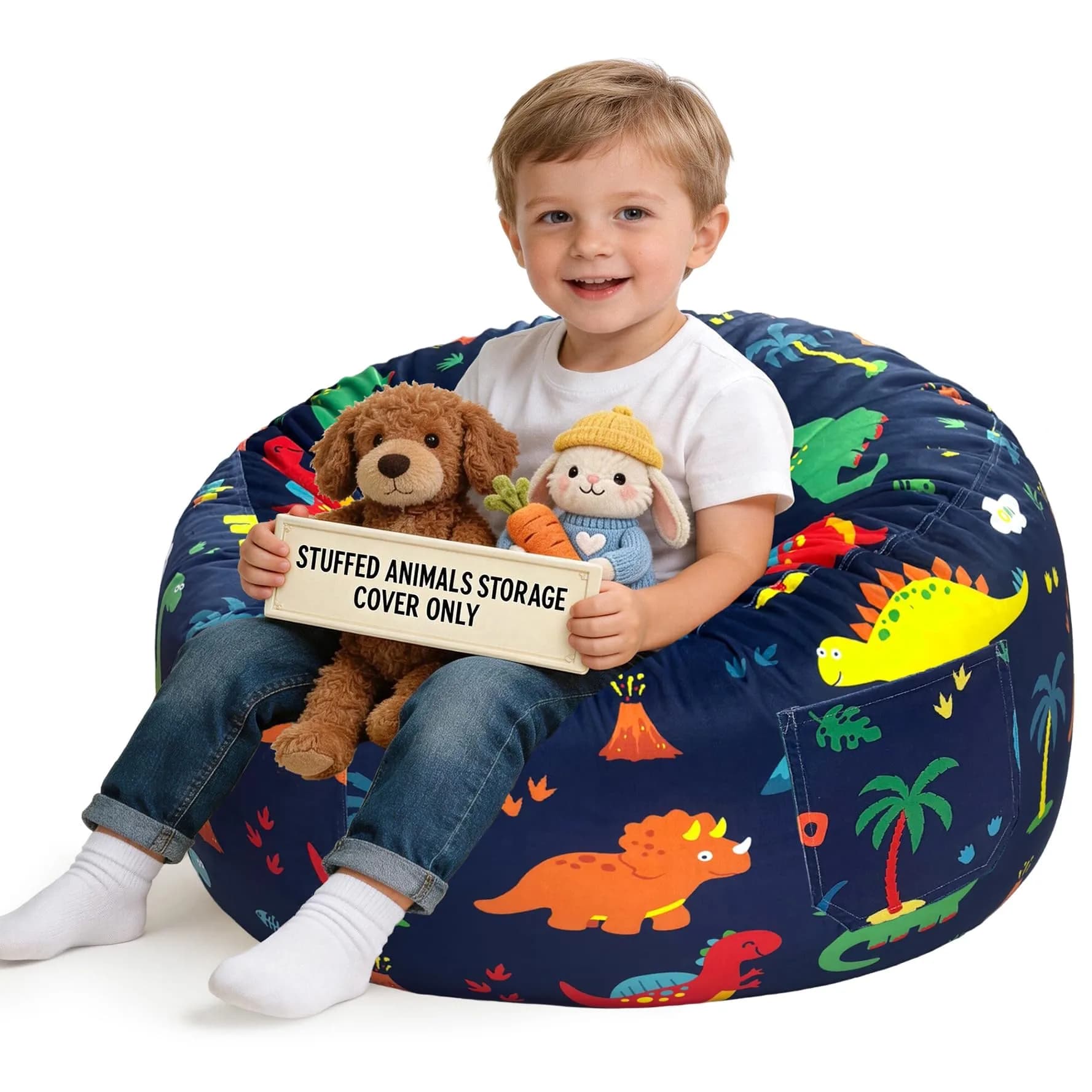 Lukeight Stuffed Animal Storage Bean Bag Cover for Kids (No Filler), Velvet Plush Toy Organizer Seat, Large 27"D x 16"H | Cozy Kids Storage - main product image