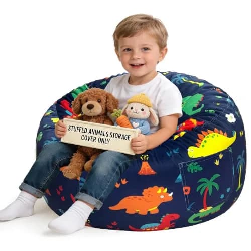 Lukeight Stuffed Animal Storage Bean Bag Cover for Kids (No Filler), Velvet Plush Toy Organizer Seat, Large 27"D x 16"H | Cozy Kids Storage thumbnail 1