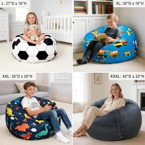 Lukeight Stuffed Animal Storage Bean Bag Cover for Kids (No Filler), Velvet Plush Toy Organizer Seat, Large 27"D x 16"H | Cozy Kids Storage thumbnail 5