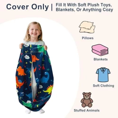 Lukeight Stuffed Animal Storage Bean Bag Cover for Kids (No Filler), Velvet Plush Toy Organizer Seat, Large 27"D x 16"H | Cozy Kids Storage thumbnail 2
