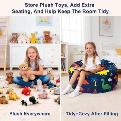 Lukeight Stuffed Animal Storage Bean Bag Cover for Kids (No Filler), Velvet Plush Toy Organizer Seat, Large 27"D x 16"H | Cozy Kids Storage thumbnail 3