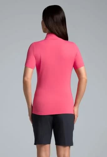 IBKUL Athleisure Wear Sun Protective UPF 50+ Icefil Cooling Short Sleeve Mock Neck Watermelon thumbnail 2