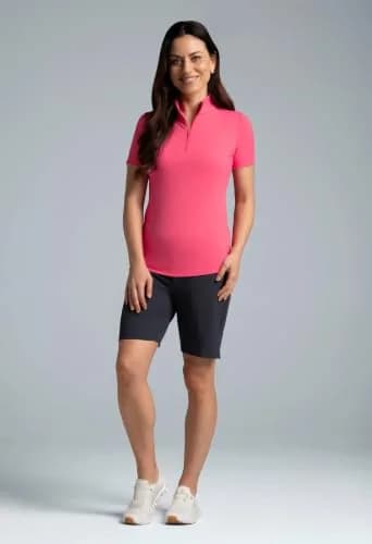 IBKUL Athleisure Wear Sun Protective UPF 50+ Icefil Cooling Short Sleeve Mock Neck Watermelon thumbnail 3