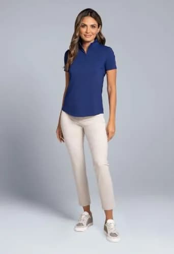 IBKUL Athleisure Wear Sun Protective UPF 50+ Icefil Cooling Short Sleeve Mock Neck Navy thumbnail 4