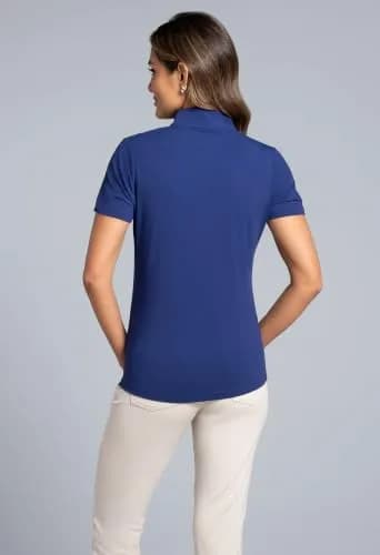 IBKUL Athleisure Wear Sun Protective UPF 50+ Icefil Cooling Short Sleeve Mock Neck Navy thumbnail 2