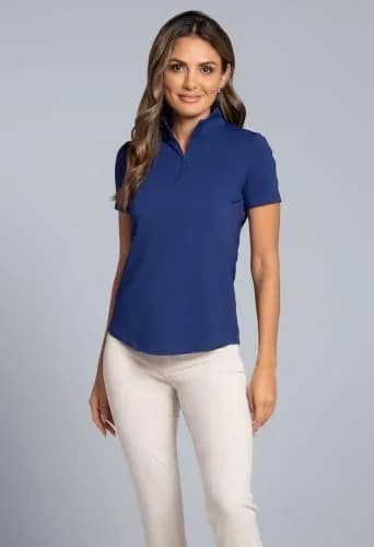 IBKUL Athleisure Wear Sun Protective UPF 50+ Icefil Cooling Short Sleeve Mock Neck Navy thumbnail 3