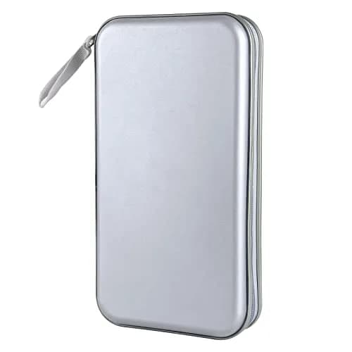 Siveit 80 Capacity CD Case Holder - Silver Hard Plastic DVD Wallet with Zipper thumbnail 1