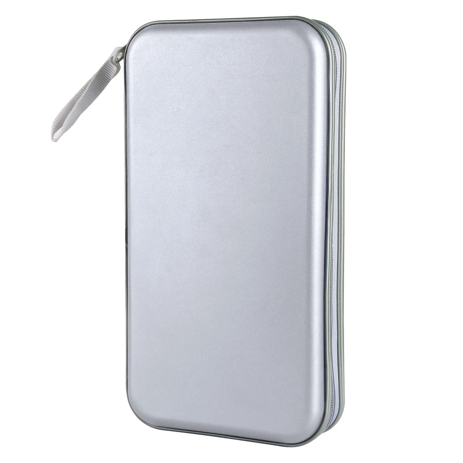 Siveit 80 Capacity CD Case | Black Hard Plastic DVD Wallet Holder with Zipper — Silver