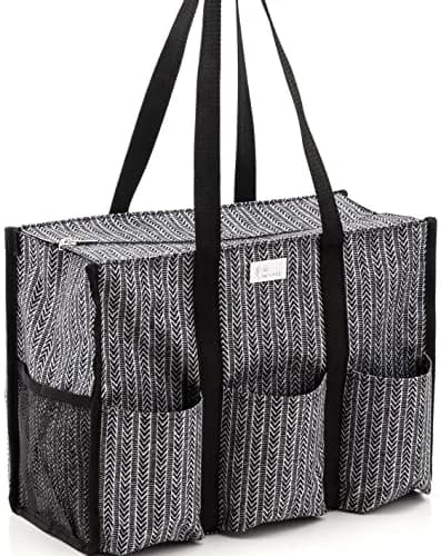 Pursetti Tote Bag with Pockets & Compartments | Stylish Nurse & Teacher Utility Tote (Herringbone, Medium) thumbnail 1