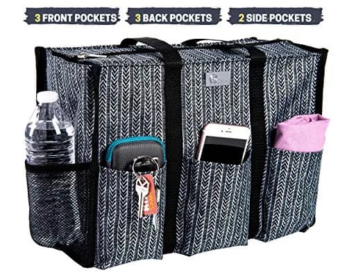 Pursetti Tote Bag with Pockets & Compartments | Stylish Nurse & Teacher Utility Tote (Herringbone, Medium) thumbnail 4