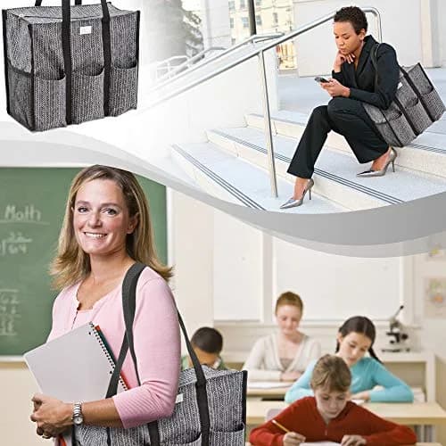Pursetti Tote Bag with Pockets & Compartments | Stylish Nurse & Teacher Utility Tote (Herringbone, Medium) thumbnail 6
