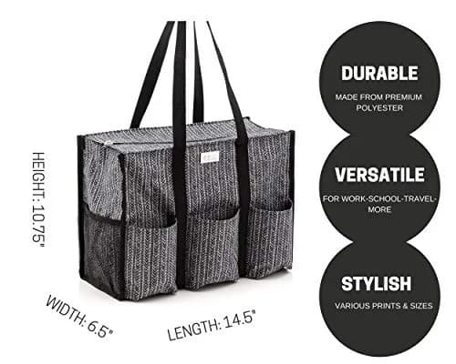 Pursetti Tote Bag with Pockets & Compartments | Stylish Nurse & Teacher Utility Tote (Herringbone, Medium) thumbnail 3