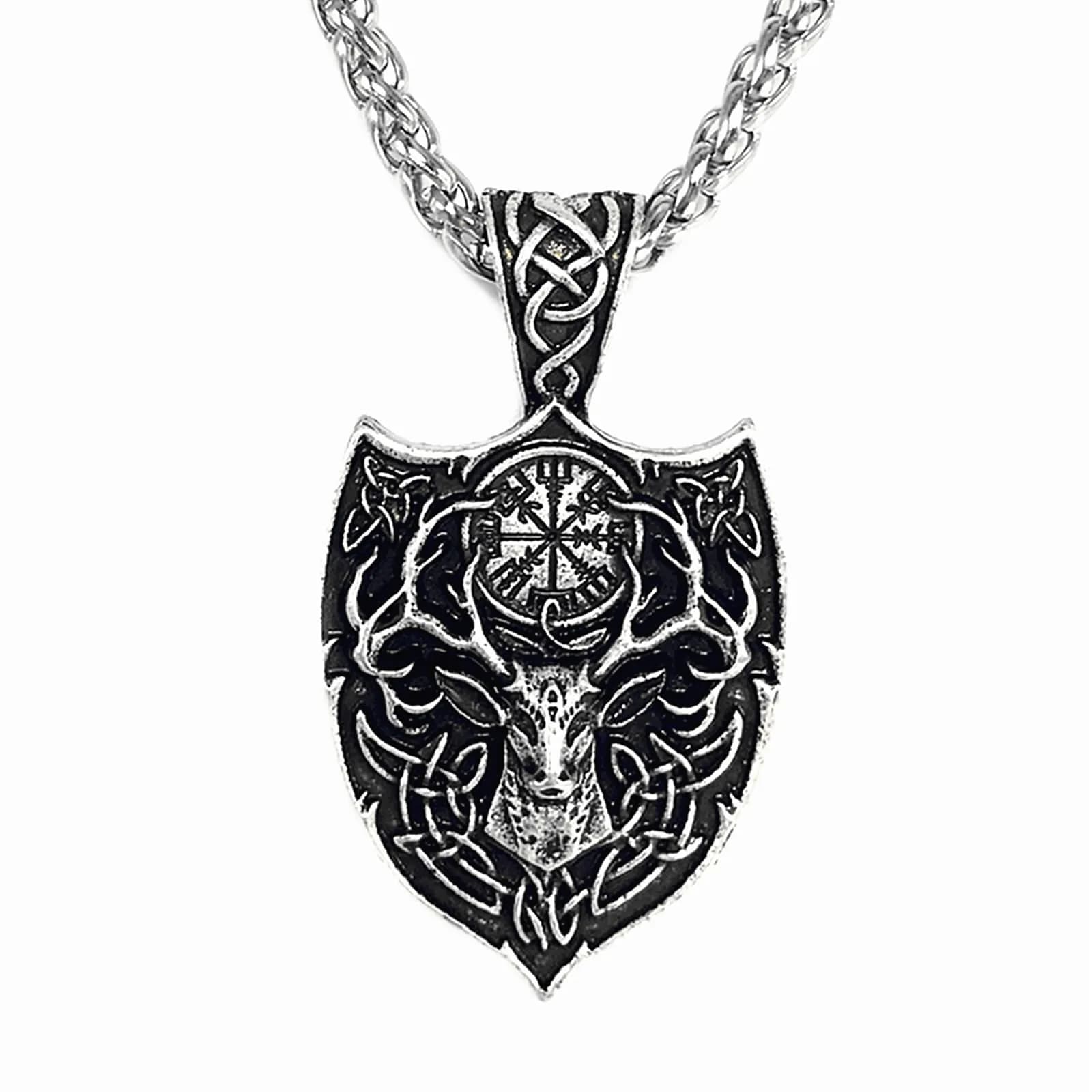 Leprato Viking Talisman Necklace for Men Norse Mjolnir Wolf Compass Valknut Amulet Pendant 24 inch | Nordic Viking Jewelry - main product image