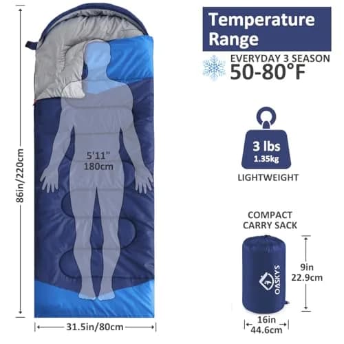 oaskys Camping Sleeping Bag 3 Seasons | Waterproof & Lightweight for Adults Kids thumbnail 2