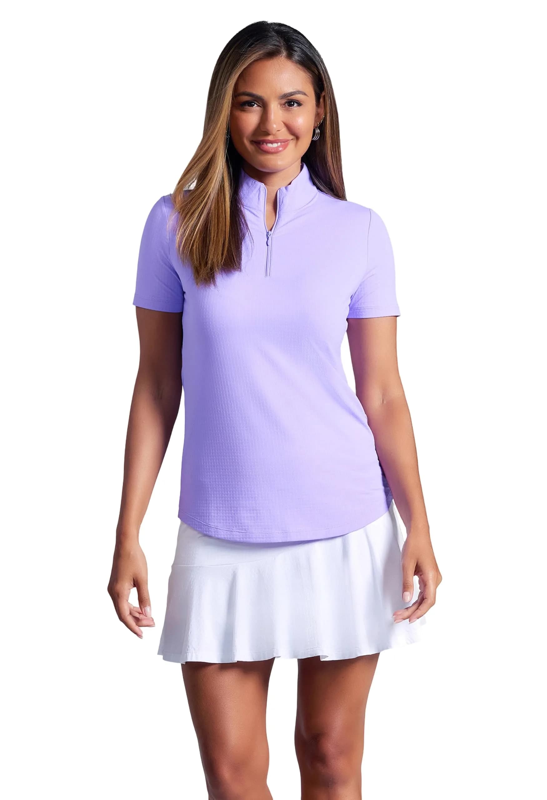 IBKUL Athleisure Wear Sun Protective UPF 50+ Icefil Cooling-Short Sleeve Mock Neck Lavender/Solid/S