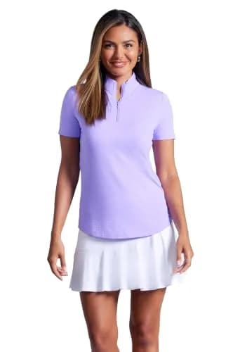 IBKUL Athleisure Wear Sun Protective UPF 50+ Icefil Cooling-Short Sleeve Mock Neck Lavender/Solid/S thumbnail 1