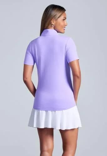 IBKUL Athleisure Wear Sun Protective UPF 50+ Icefil Cooling-Short Sleeve Mock Neck Lavender/Solid/S thumbnail 2