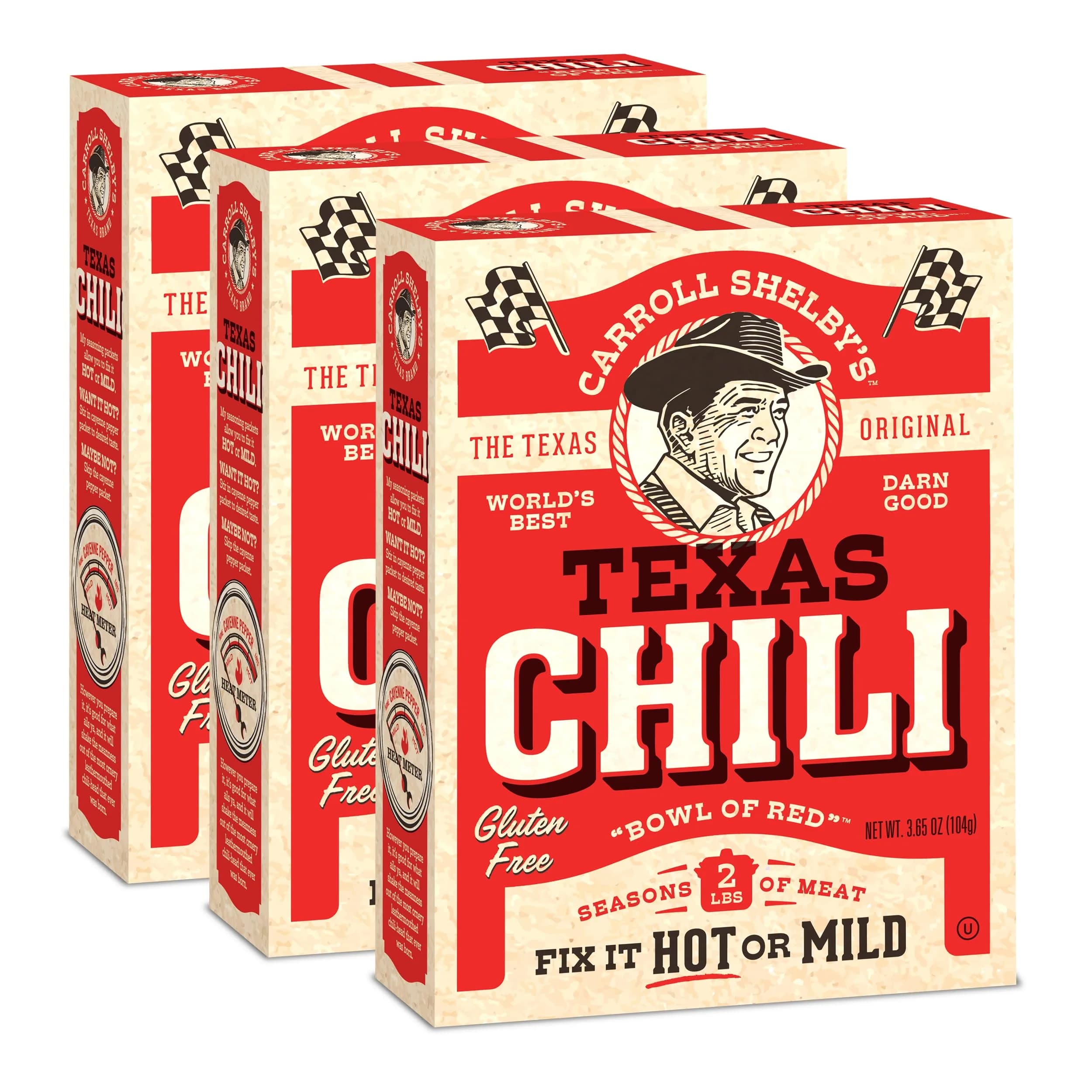 Carroll Shelby's Original Texas Brand Chili Kit 3.65oz Pack of 3 | Authentic Texas-Style Spice Blend