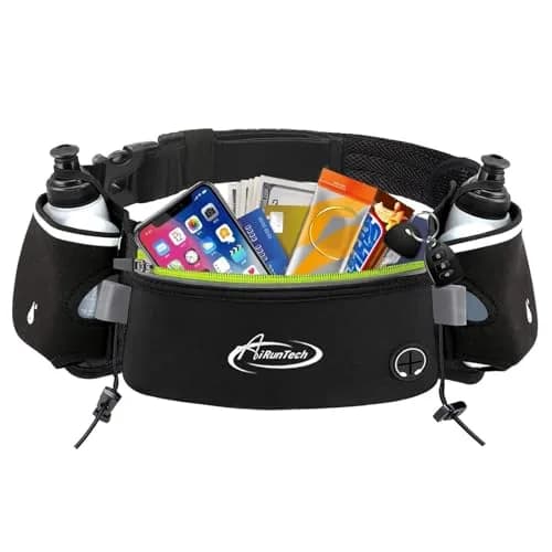 AiRunTech Hydration Running Belt with 2x 175ml Bottles, Phone Holder Fanny Pack for Marathon & Triathlon Gear | 46-130cm Waist thumbnail 1