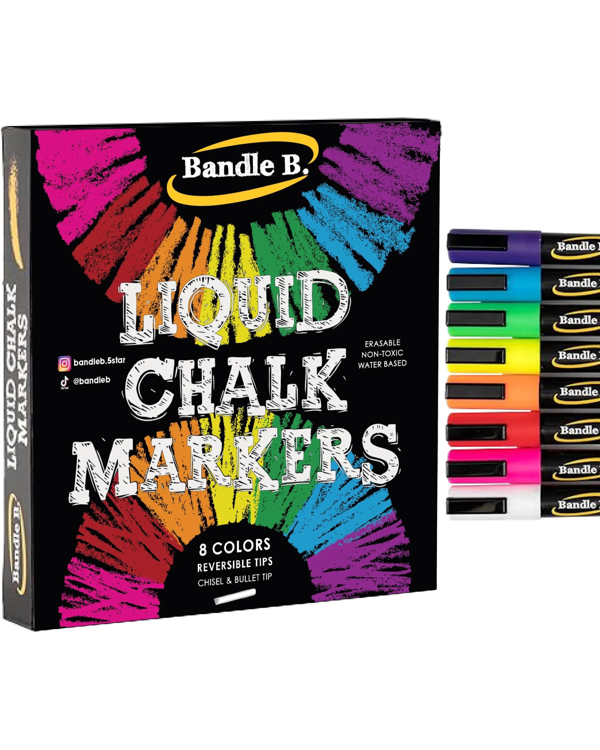 Bandle B. Wedding Edition Liquid Chalk Markers 8-Pack | Non-Toxic & Erasable for Special Events — Vibrant 6mm
