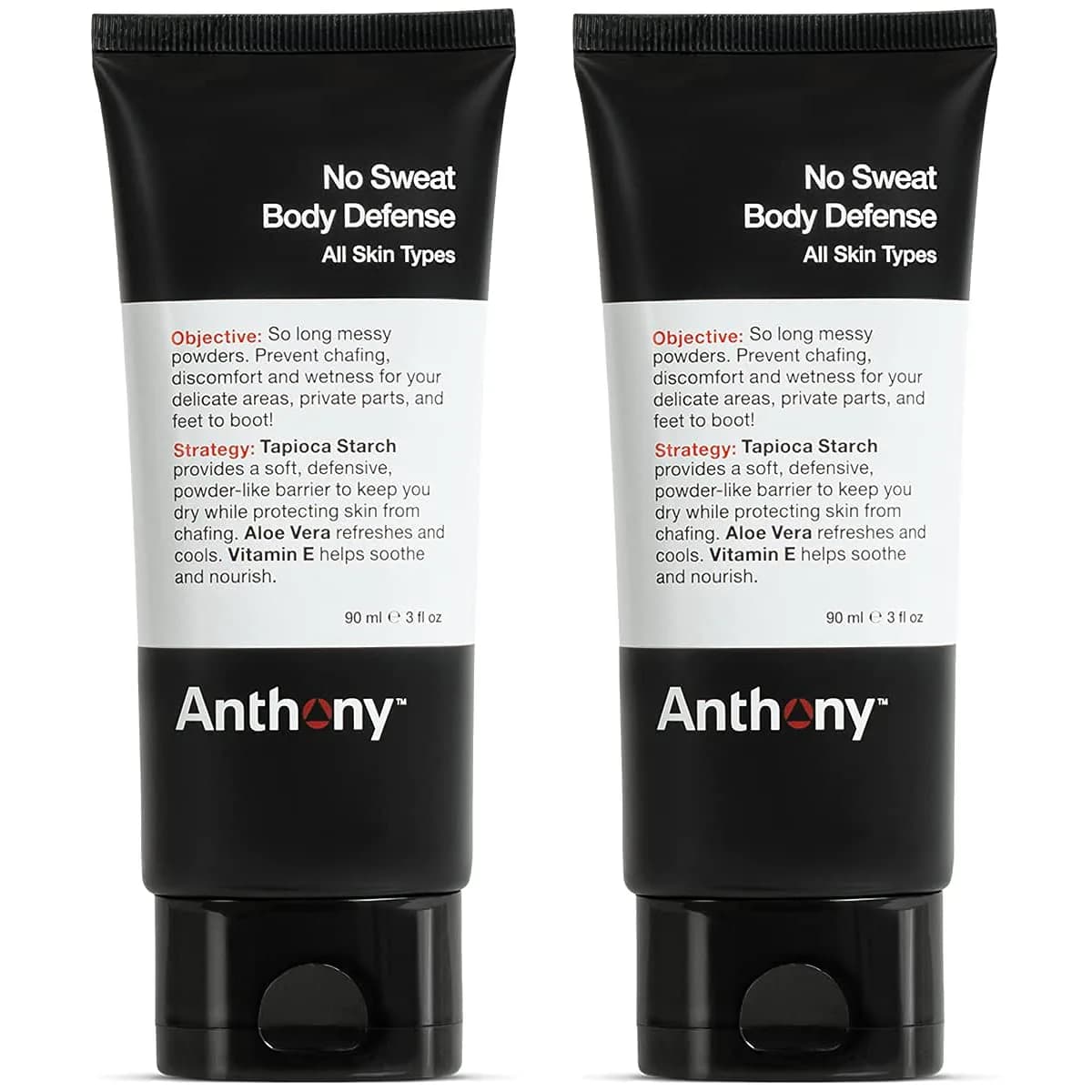 Anthony Body Deodorant Anti Chafing Cream for Men, 3 Fl Oz (2 Pack) | Moisture & Friction Defense