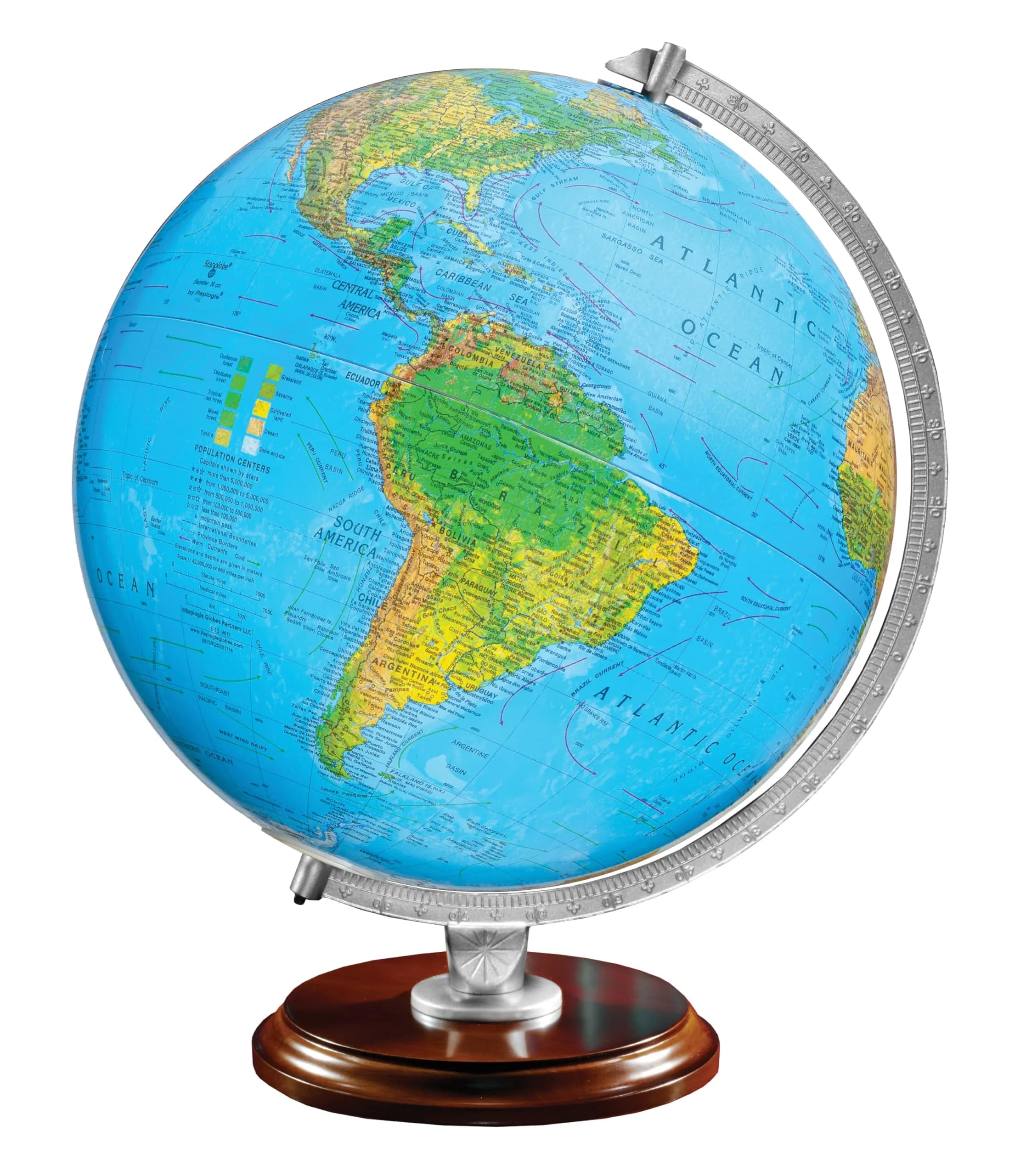 Replogle Blue Globe 12" Diameter | Illuminated Physical Map with Walnut Finish — ILLUMINATED