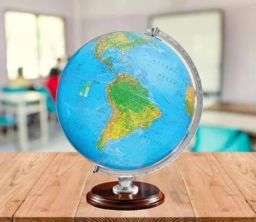 Replogle Blue Globe 12" Diameter | Illuminated Physical Map with Walnut Finish thumbnail 5