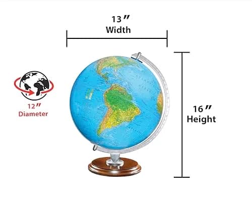 Replogle Blue Globe 12" Diameter | Illuminated Physical Map with Walnut Finish thumbnail 2