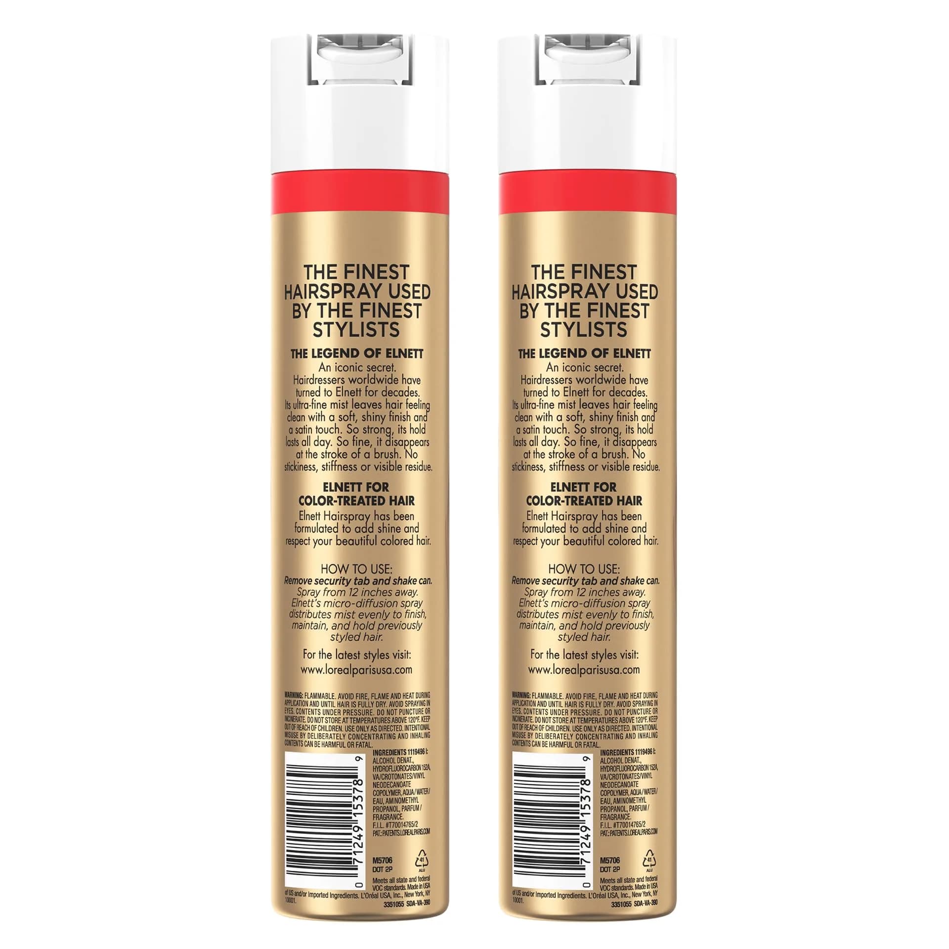 L'Oreal Paris Elnett Classic Hairspray Extra Strong Hold 2x11 oz (325ml x 2) | Humidity Resistant Frizz Control for Color Treated Hair - view 9