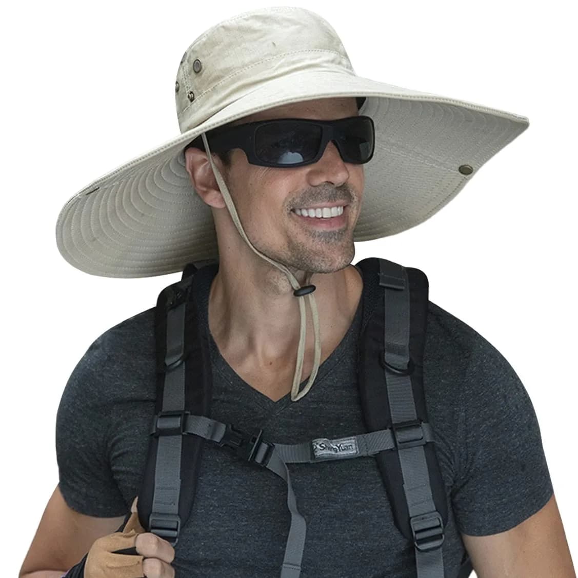 HUAMULAN Men 6" Wide Brim Sun Hat Summer Outdoor Women Bucket Fishing Hat | Large Shade & Foldable Design — A0-beige