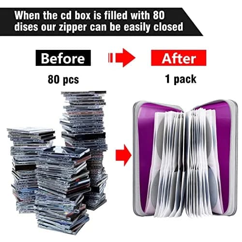 Siveit 80 Capacity CD/DVD Case Holder - Purple Hard Plastic Disc Storage Binder with Zipper thumbnail 4