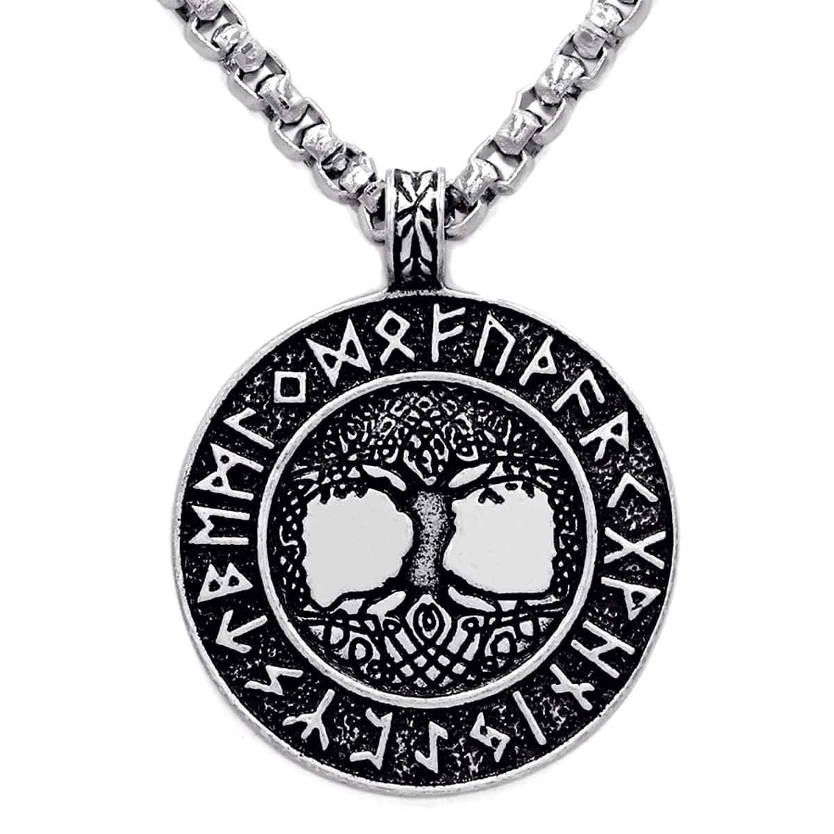 Leprato Viking Talisman Necklace for Men Norse Mjolnir Wolf Compass Valknut Amulet Pendant 24 inch | Nordic Viking Rune Jewelry Gift — Tree of Life