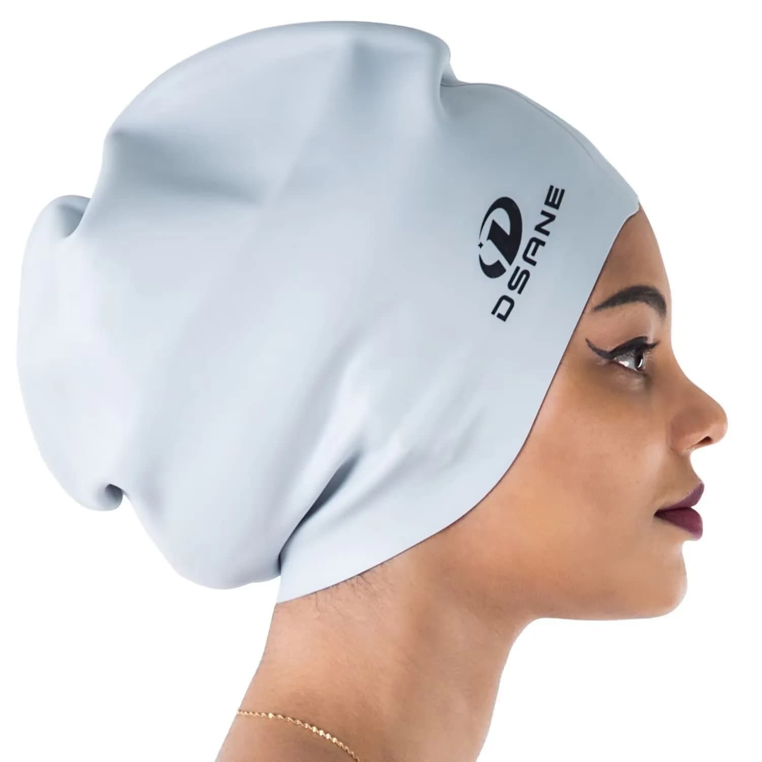Dsane Extra Large Swimming Cap for Women and Men | Protects Long & Curly Hair, Dreadlocks, Braids, Afros | Silicone, Gray, XL