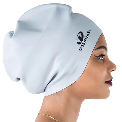Dsane Extra Large Swimming Cap for Women and Men | Protects Long & Curly Hair, Dreadlocks, Braids, Afros | Silicone, Gray, XL thumbnail 1